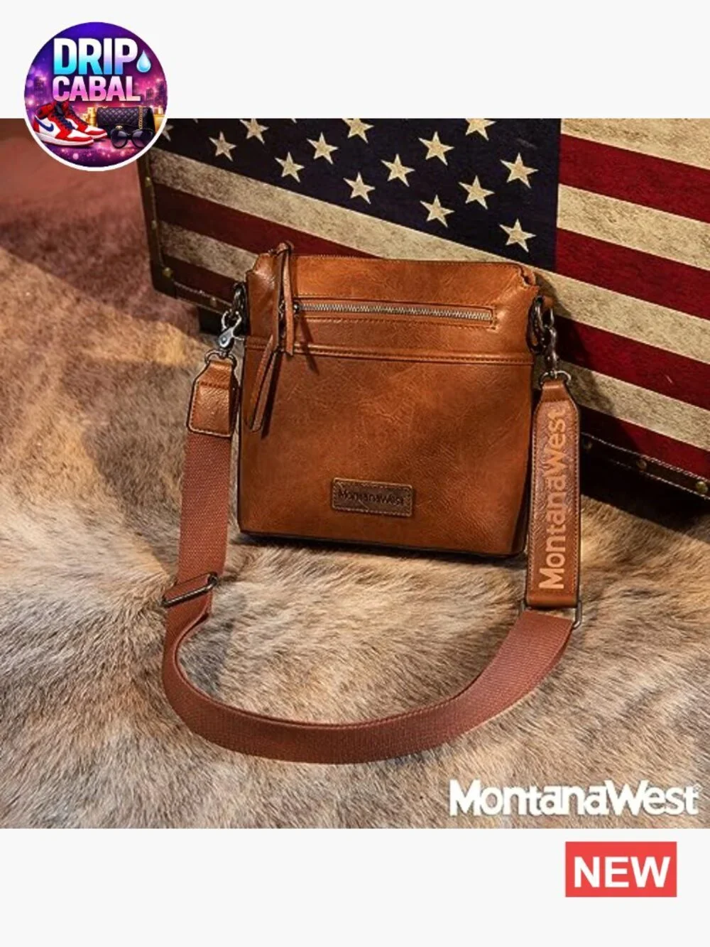Multipocket Faux Leather Crossbody Bag with Guitar Strap